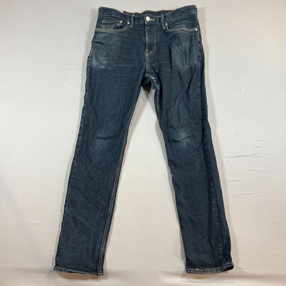 H&M Skinny Jeans Men 33x32 Blue Denim Cotton Slim Fit Mid Rise Zip Fly Dark Wash
